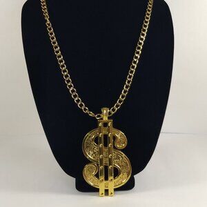 Costume Gold Dollar Sign Statement Necklace  Halloween Cosplay  Heavy  Hip Hop